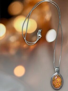 925 Fire Opal Pendant Necklace  Gorgeous!